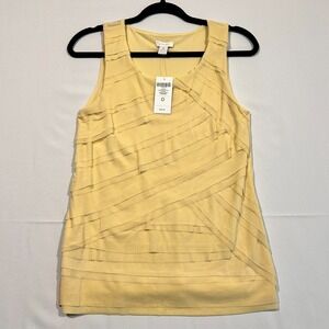 Chico's Tank Top Tiered Nylon Yellow Lined Reed Yellow Women's 0 US S/4 NWT